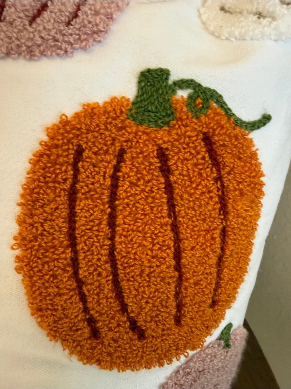 Autumn Pumpkin Throw Pillow - White with Orange & Pink Pumpkins